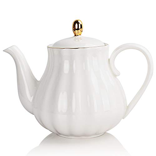 Elegant Royal Ceramic Teapot with Stainless Steel Infuser, 28oz British Style – Perfect for Blooming & Loose Leaf Tea 