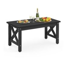 Rectangle Outdoor Coffee Table in Black – HDPS Construction with X-Shaped Design for Patio and Deck Use