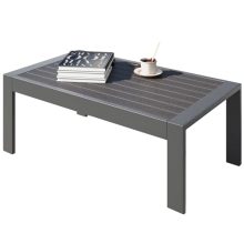 Deep Grey All-Weather Aluminum Coffee Table on a Modern Outdoor Patio, Perfect for Garden or Balcony Use