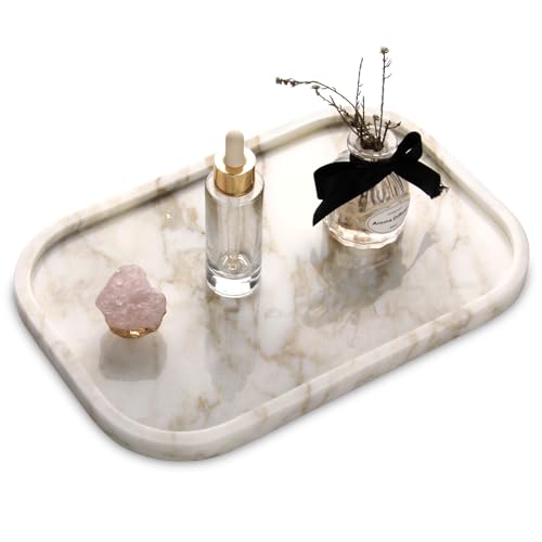 Elegant HESHIBI Calacatta Gold Marble Vanity Tray with unique veining, perfect for organizing bathroom and kitchen essentials