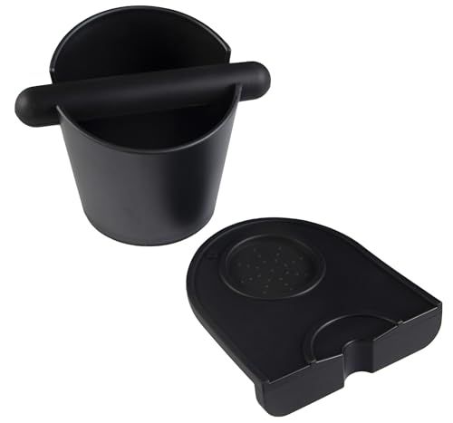 IAOSEN Espresso Knock Box and Silicone Tamper Mat Set - 5-inch Knock Box with Removable Bar and Anti-Slip Tamper Mat for Espresso Machine Accessories