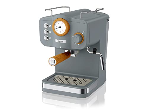 Swan Nordic Espresso Maker with 15-bar pressure, milk frother, 1.2L water tank, and stylish slate grey finish, perfect for making lattes and cappuccinos at home.