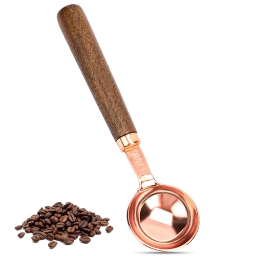 Rose Gold Coffee Scoop with Walnut Handle – 15ml stainless steel measuring spoon with a sleek, polished finish and comfortable wooden handle