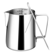 Amrules 20oz Milk Frothing Pitcher - Stainless Steel Coffee Frother with Clear Scale and Latte Art Pen