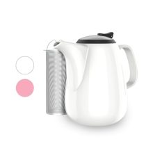 Premium White Ceramic Teapot - 47 oz Teapot with Long Stainless Steel Infuser and Heat-Resistant Handle, Ideal for Loose Tea Brewing