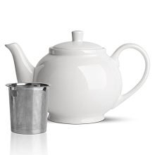 White Porcelain Teapot with Removable Stainless Steel Infuser – 37 Oz Capacity for Loose Leaf and Tea Bags