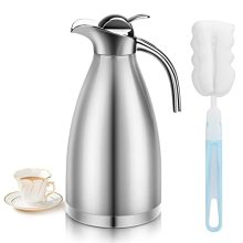 68 oz Stainless Steel Thermal Coffee Carafe with Insulated Design, featuring a non-leak lid, safe spout, and non-slip base, ideal for keeping beverages hot or cold for hours.