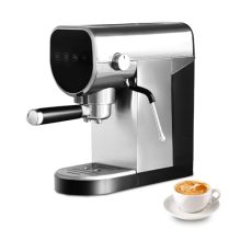 20 Bar espresso machine with digital touch screen and milk frother, featuring a 30 oz removable water tank and compact stainless steel design for home use