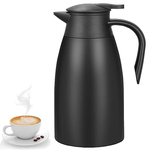 68 Oz Black Insulated Thermal Coffee Carafe with Stainless Steel Body and Push-Button Spout, Ideal for Hot and Cold Beverage Retention