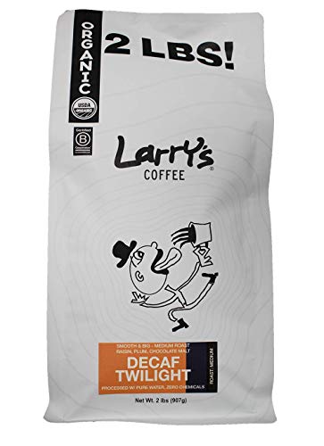 32oz bag of Larry’s Coffee Decaf Twilight Whole Beans - USDA Organic, Fair Trade, and B-Corp certified.