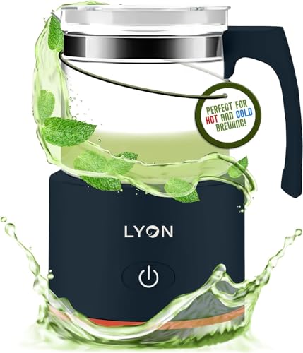 Electric kettle with matcha tea infuser and foam maker, featuring a transparent glass pot and one-touch operation for perfect hot and iced tea brewing