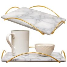 Elegant Marble Serving Tray with Gold Handles - 12x8 Inch Decorative Tray for Food & Events by Museo