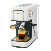 White Icing Beautiful Slim Espresso Maker with a 20-bar pressure system, touch-activated display, 50oz removable water reservoir, and 360-degree steam wand. Sleek design and premium construction for café-quality espresso at home.