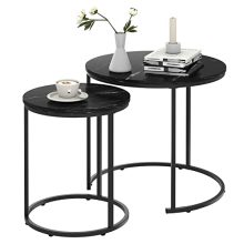 Black Marble Nesting Coffee Table Set with Vintage Design, Large and Small Tables for Small Spaces, Adjustable Feet and Durable Metal Frame