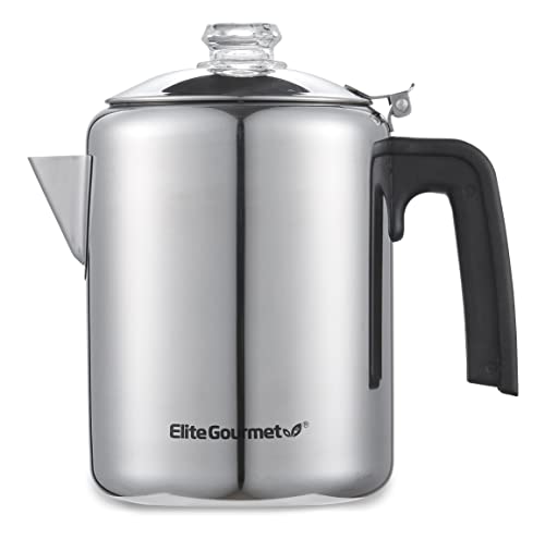 Elite Gourmet EC008 Classic Stovetop Coffee Percolator with Glass Brew Progress Knob and Cool-Touch Handle – 8-Cup Stainless Steel Coffee Maker