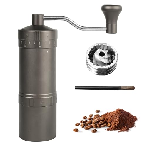 Manual Coffee Grinder with 35 Adjustable Settings, Stainless Steel Burrs, Aluminum Housing, and Accessories – Portable and Ideal for Travel