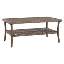 Elegant Clear Ridge Outdoor Wicker Coffee Table with Rust-Free Aluminum Base – Light Brown, Perfect for Patio, Garden, or Balcony