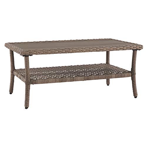 Elegant Clear Ridge Outdoor Wicker Coffee Table with Rust-Free Aluminum Base – Light Brown, Perfect for Patio, Garden, or Balcony