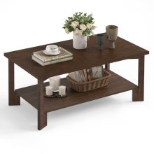 39-Inch Rustic Modern Rectangle Coffee Table with Dark Walnut Finish and 2-Tier Storage Shelf 