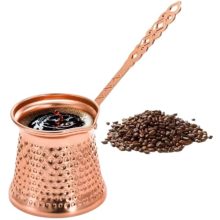 Handmade Copper Turkish Coffee Pot with Brass Handle - 12 oz Capacity for Authentic Coffee Brewing