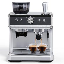 Professional 20 Bar Espresso Machine with built-in grinder, milk frother, and 2.8L removable water tank.