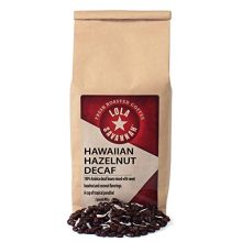 2-pound bag of Lola Savannah Hawaiian Hazelnut Whole Bean Decaf Coffee with tropical hazelnut and coconut flavors."