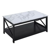 Convenience Concepts Oxford Coffee Table with White Faux Marble Top and Black Frame, Two-Tier Design for Living Room, Modern and Stylish
