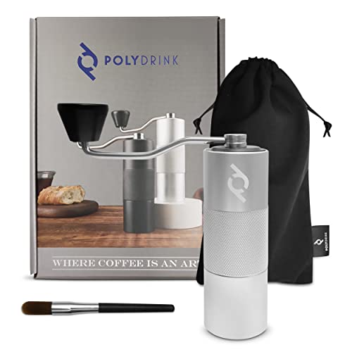 Polydrink Manual Coffee Grinder – Stainless Steel Conical Burr with Adjustable Settings, Portable and Durable for Home, Office, Travel, and Camping