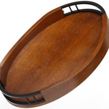 Premium Oak Wood Serving Tray with Metal Handles - 17x13 Round Tray for Coffee Table, Breakfast in Bed, and Outdoor Use