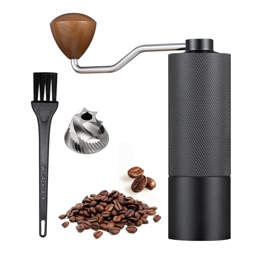 Compact Manual Coffee Grinder with Stainless Steel Burrs and Wooden Handle - Perfect for Home and Travel