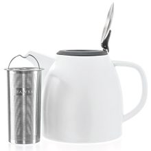 Tealyra Drago 37oz Ceramic Teapot in White with Stainless Steel Infuser and Drip-Less Spout, Perfect for Brewing Loose Leaf Tea