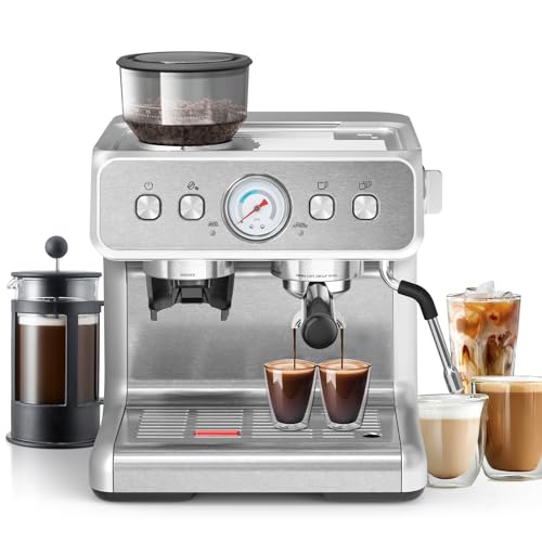 Zafro Espresso Machine with 15 Bar Pressure, Milk Frother Steam Wand, and Intelligent Control Panel in Sleek Design