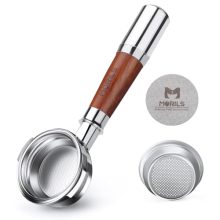 MORILS 58mm Bottomless Portafilter with Walnut Handle and Stainless Steel Basket – Compatible with E61 and Other Espresso Machines