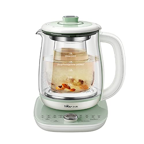 Bear YSH-C18S2 Health Pot: Green Glass Electric Kettle with Infuser, 16 Menu Options, and Multi-Function Stew Pot