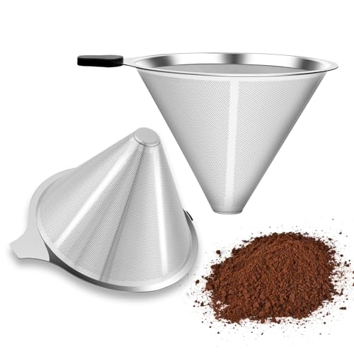 Stainless Steel Pour Over Coffee Filters - 2-Piece Set with Double-Layer Mesh and Sealed Tip for Perfect Coffee Extraction 