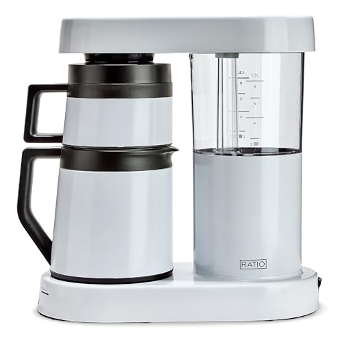 Ratio Coffee Series 2 Six Coffee Maker in white, featuring a one-button operation, precision shower head