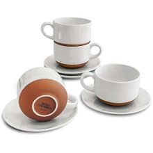 Mora Ceramics 8oz Cappuccino Mug Set with Saucers in Vanilla White – Elegant Porcelain Mugs for Espresso, Tea, and Latte, Microwave and Dishwasher Safe