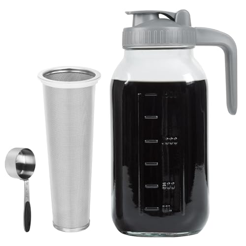 64 OZ Cold Brew Coffee Maker Pitcher with Airtight Lid, Pour Spout, and Stainless Steel Infuser for Iced Coffee and Tea