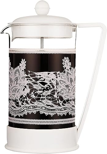 1L French Press Coffee Maker with Clear Glass Pot, Pressure Rod, and Printed Cup Scale for Precise Brewing of Coffee and Tea