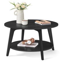 VASAGLE 2-Tier Round Coffee Table in Charcoal Gray - Modern Coffee Table with Storage for Living Room