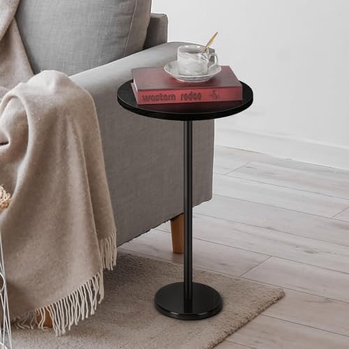 Compact black marble end table with a sturdy metal frame, perfect for small spaces like living rooms, patios, and bedrooms. Features a stylish marble base and a waterproof MDF wood tabletop.