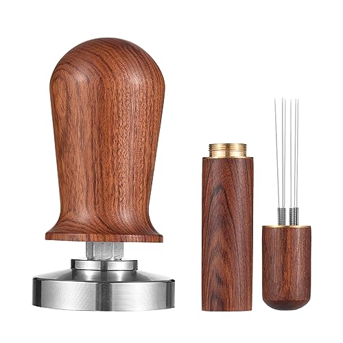 51mm Espresso Tamper & Stirrer Set – Stainless Steel Tamper with Wooden Handle, Coffee Leveler, WDT Tool with 6 Needles, and Espresso Puck Screen – Perfect for Espresso Machine Accessories