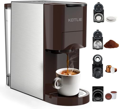 KOTLIE 4-in-1 Espresso Machine - Brown Automatic Coffee Maker for Various Pods and Grounds