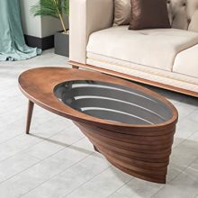 Rustic walnut veneer coffee table with a tempered glass top, perfect as an elegant and durable centerpiece for any living room.