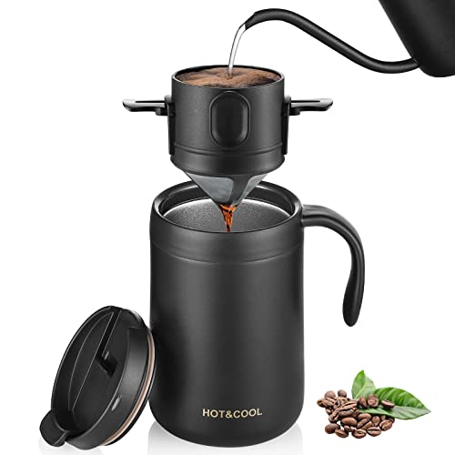 16oz Camping Coffee Maker Set with Stainless Steel Mug and Collapsible Filter – Ideal for Travel and Outdoor Adventures 