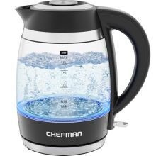 Chefman 1.8L Electric Kettle with Borosilicate Glass and Stainless Steel Filter – Rapid Boiling, Auto Shut Off, and LED Indicator Lights