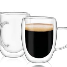 Set of 2 Clear 12 oz Double-Walled Glass Coffee Mugs with Ergonomic Design for Hot and Cold Beverages