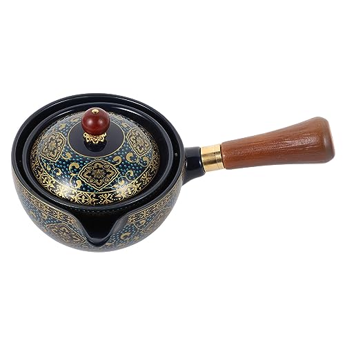 360-Degree Rotating Chinese Ceramic Teapot with Wooden Handle and Stainless Steel Infuser - Ideal for Loose Leaf Tea