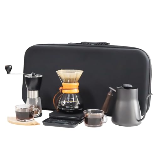 SOTECH Portable Pour Over Coffee Maker with Wooden Collar and Stainless Steel Kettle – Ideal for Travel, Camping, and Office Use