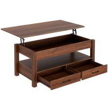 Rolanstar Lift-Top Coffee Table with Drawers and Hidden Compartment, Retro Industrial Style, Ideal for Living Room, Espresso Finish